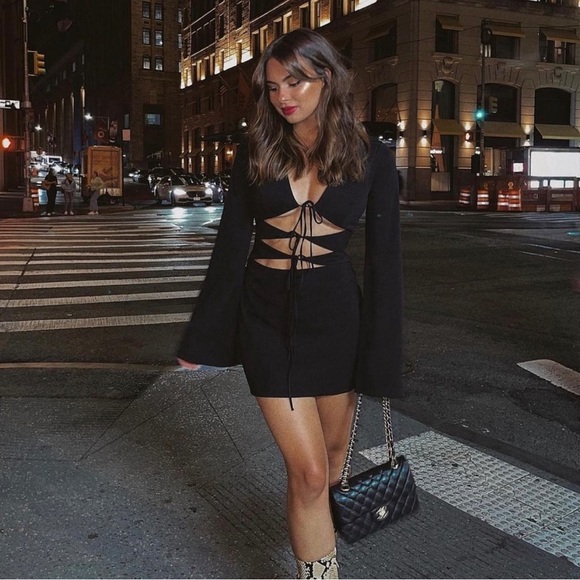 ZARA Cut-out Midriff Long sleeve Bodycon Mini dress in Black Size M NWT - Picture 5 of 11